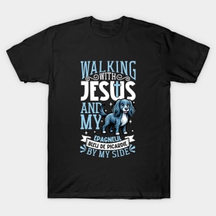 Jesus and dog - Blue Picardy Spaniel T-Shirt